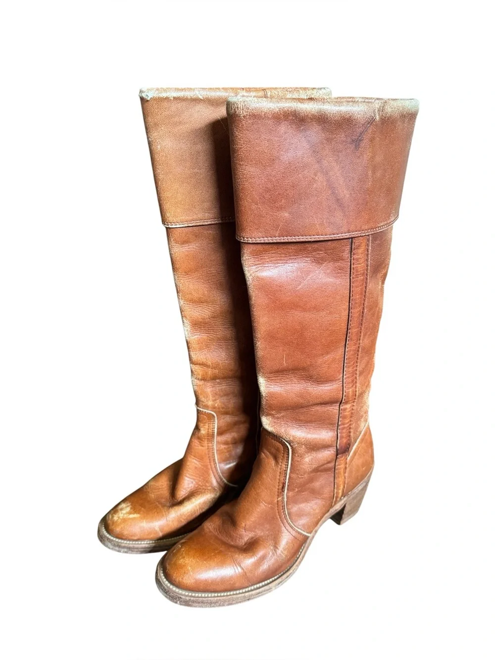 Vintage 70s Frye Tan Tall Leather Knee High Riding Boots